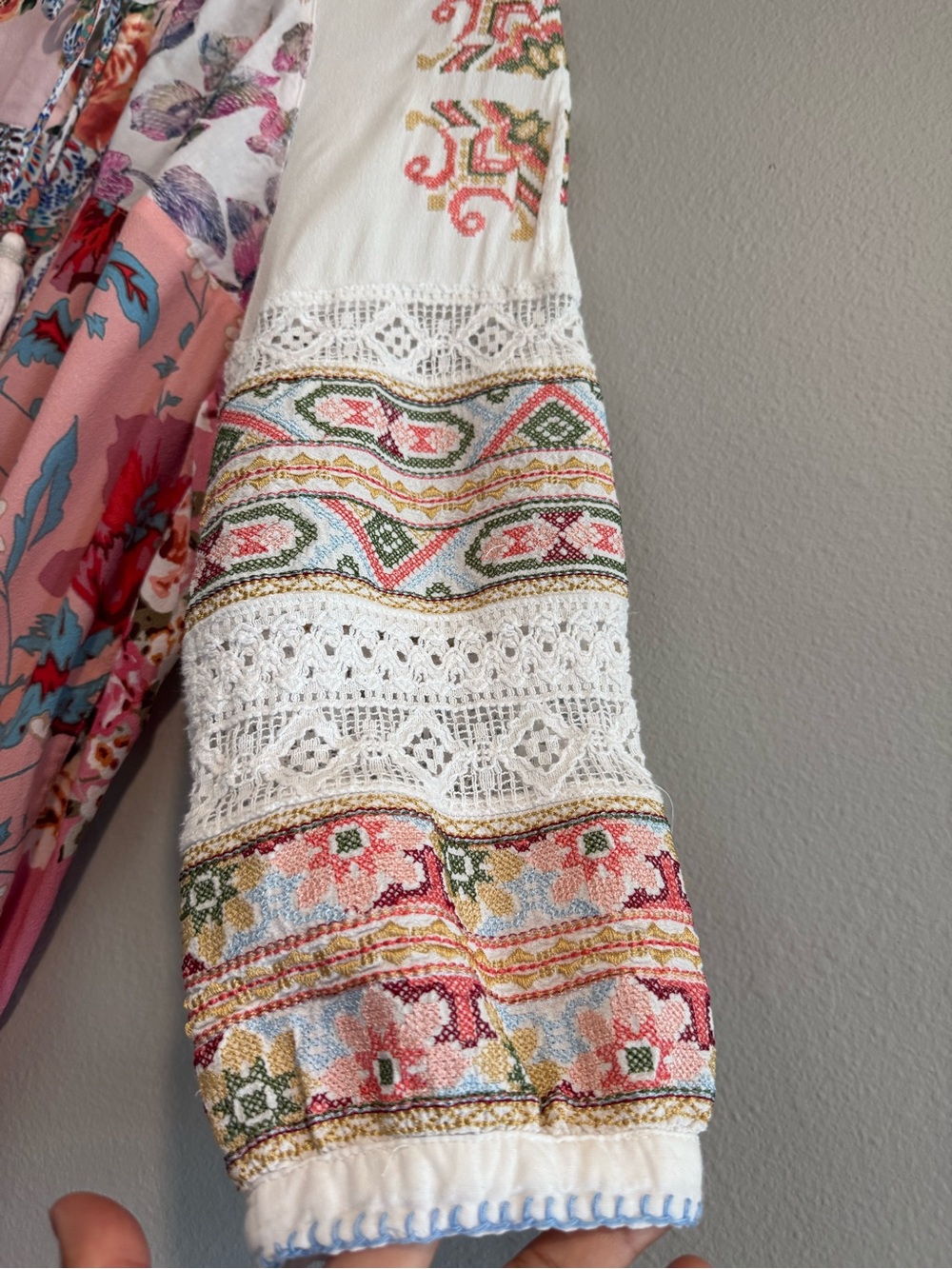 John Mark Boho Embroidered Peasant Patchwork Floral Paisley Blouse L - Picture 2 of 11